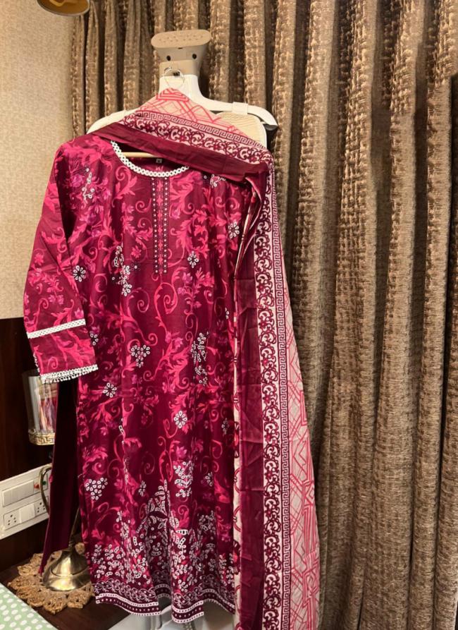 Cotton Pink Traditional Wear Printed Readymade Pakistani Suit